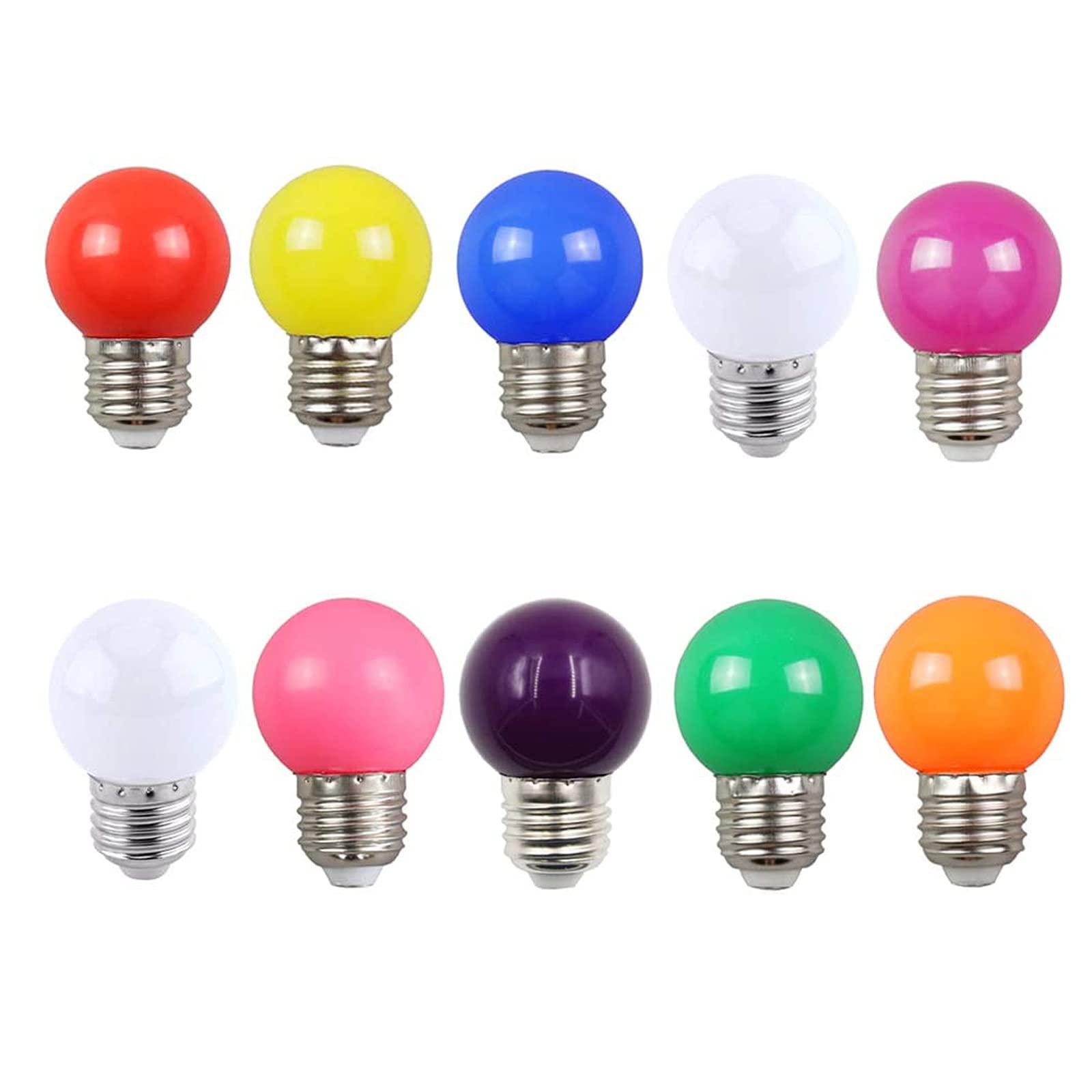 Aiwerttes 10 Pack E27 G45 2W Screw Cap Coloured LED Light Bulbs,20W Incandescent Bulb Equilavent,Festoon Party Lights for Indoor Outdoor Use,Non-Dimmable