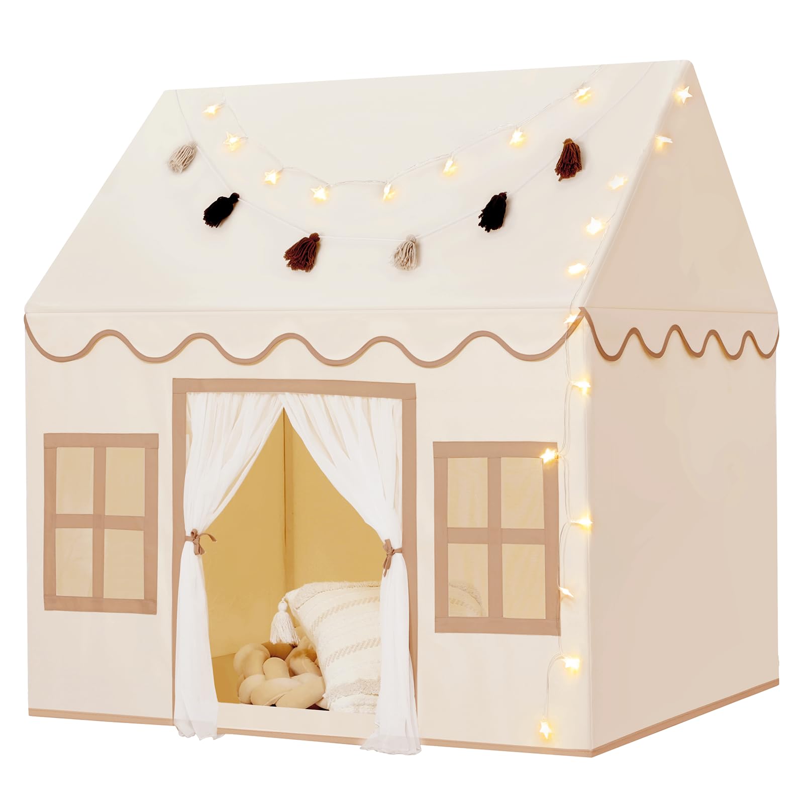 Wilwolfer Kids Play Tents Indoor: Princess Tents with Padded Mat and Tassel Garland - Cute Toddlers Playhouse Toys House for Girls Boys Birthday Gift - 67.5 D× 97 W × 107.5 H cm