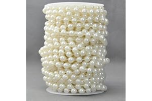 Ltvystore 10 mm Roll Large Beige Pearls String Faux Crystal Beads for Party Garland Wedding Centerpieces Bridal Bouquet Crafts Decoration-10M Length