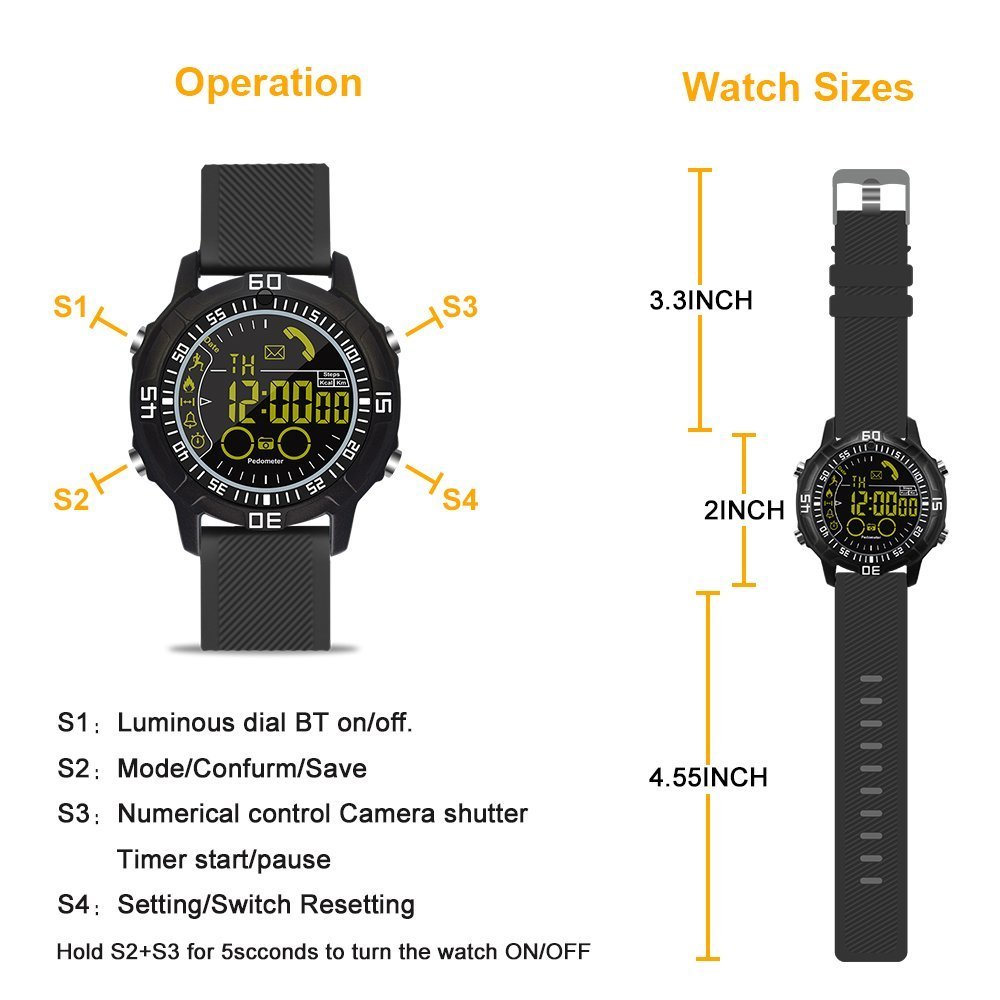 ROADTEC Sport Smart Watches for Men 5ATM Waterproof Bluetooth 4.0 Watch with Call SMS Notification Remote Camera Android IOS iPhone (Black)