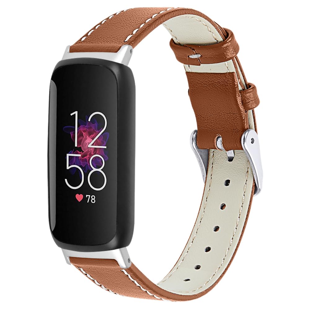 SeNool PU Leather Strap Compatible with Fitbit Inspire 3, Men and Women Soft Breathable Replacement Watch Strap Bands Compatible with Fitbit Inspire 3 - Brown