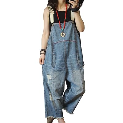 YESNO P60 Women Jeans Cropped Pants Overalls Jumpsuits Hand Painted Poled Distressed Casual Loose Fit