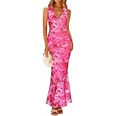 ZESICA Women's 2026 Summer Halter Neck Floral Print Maxi Dress Sleeveless Backless Wedding Guest Party Bodycon Long Dresses