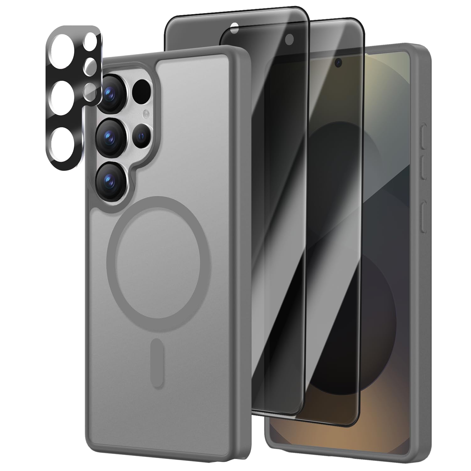 Photo 1 of [4 in 1] Magnetic for Samsung Galaxy S25 Ultra Case, 2 Pics Privacy Screen Protectors and 1 Pic Camera Protector, Fit for MagSafe, Military Shockproof Translucent Matte S25 Ultra Cover, Gray