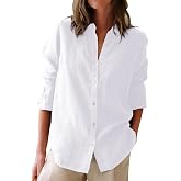 Button Down Shirts for Women Cotton Oxford Shirts Long Sleeve Dress Shirts Collared Blouses Work Casual Solid Tunic Tops