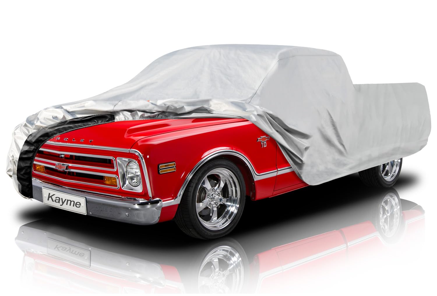 Photo 1 of Kayme 6 Layers Truck Cover Waterproof All Weather, Heavy Duty Outdoor Pickup Cover Sun Uv Rain Protection, Universal Fit Most Regular Cab Short Bed Chevy C10 S10 Ford F100 etc. Length Up to 206 inch.