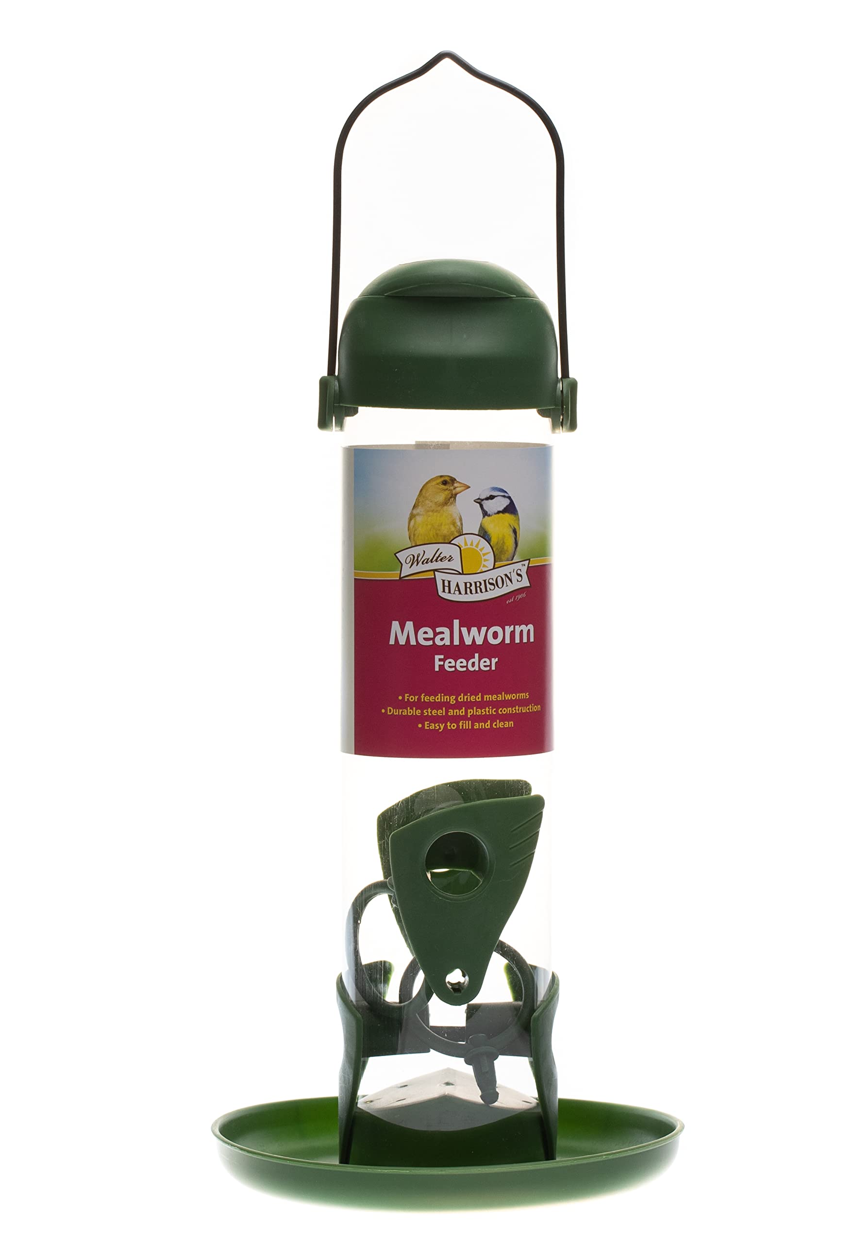 Walter Harrison's Wild Bird Flip Top Green Hanging Mealworm Garden Bird Feeder - Large - 30 cm