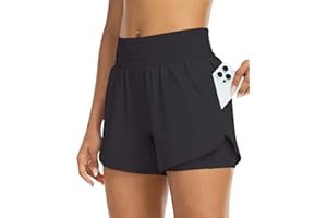 YEZII Womens High Waist Running Shorts Athletic Workout Quick Dry Shorts for Women with Pockets Gym Yoga White Summer Shorts