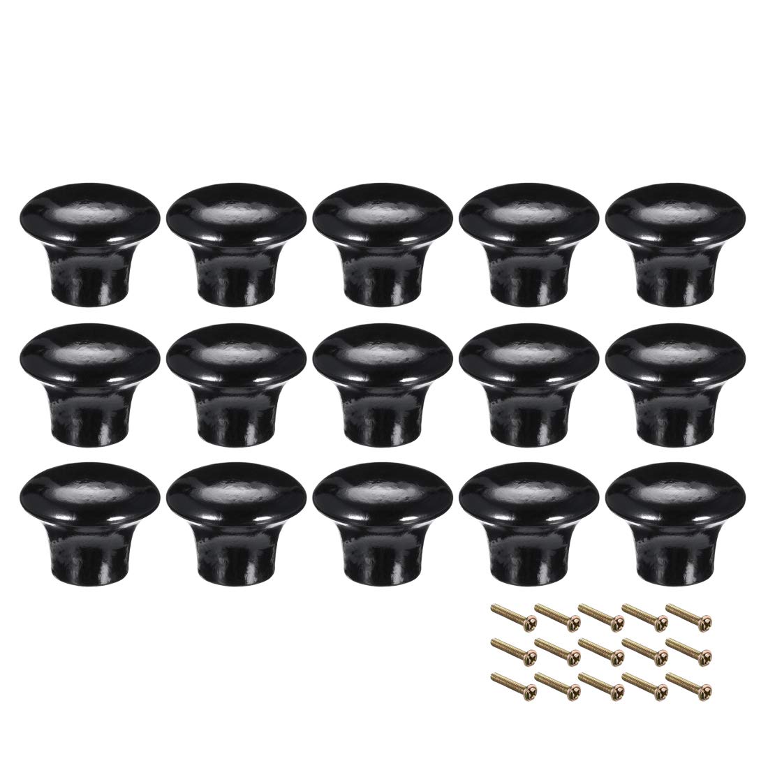 sourcing map Round Wood Knobs,15Pcs 22mm Dia Cabinet Furniture Kitchen Pulls Handles for Dresser Drawer Wardrobe, Black