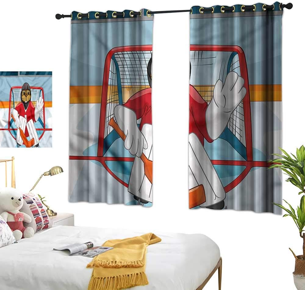 RenteriaDecor Hockey Grommet Window Treatment Set Cartoon Beaver Goalie Living Room Curtain W72 x L63