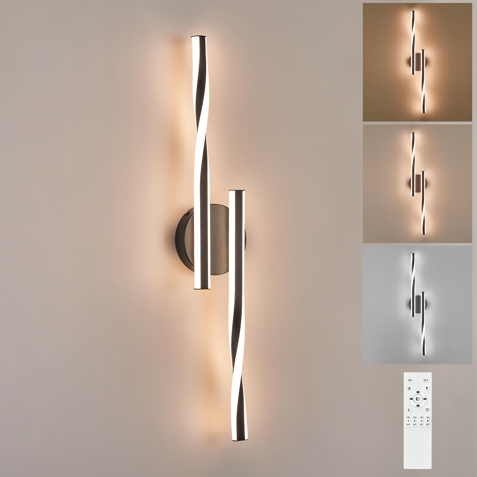 Photo 1 of Benkut Modern LED Vanity Light Bathroom Black Wall Sconce with Remote Control Modern Bathroom Wall Lighting Fixtures Over Mirror for Bedroom Bedside, Dining Living Room, Hallway (30Inch 3000K-6500K)