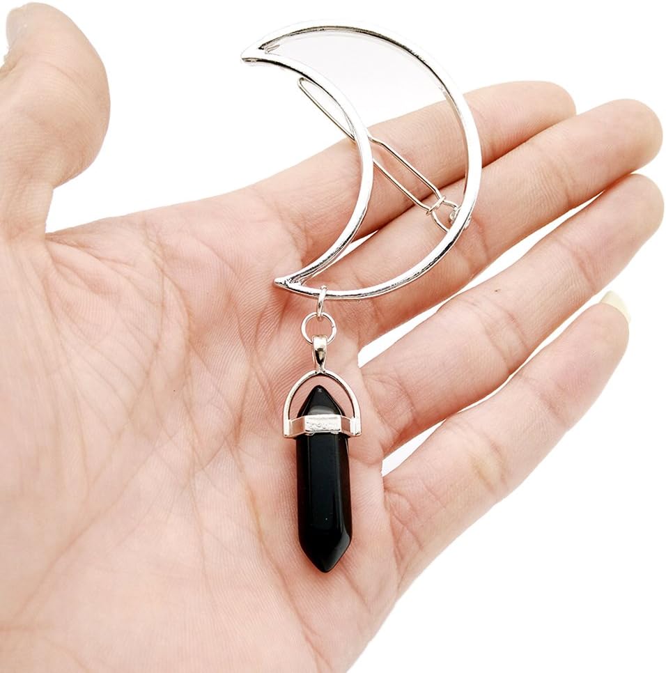 UBOOMS 1 Pcs Women Alloy Moon Hair Clip Natural Stone Pendant Charms Clamp Hairpin Barrettes Bobby Pins Hair Ornament Decoration Accessory