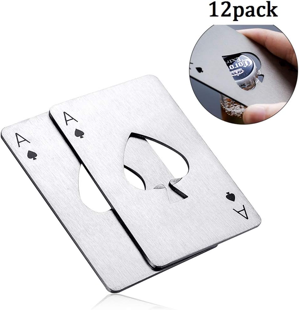 CheeseandU 12pcs Bottle Opener, Stainless Steel Spades A Creative Poker Shaped Casino Bottle Opener Suits for Wallet Beer Bottle Opener Beer Starter,Silver