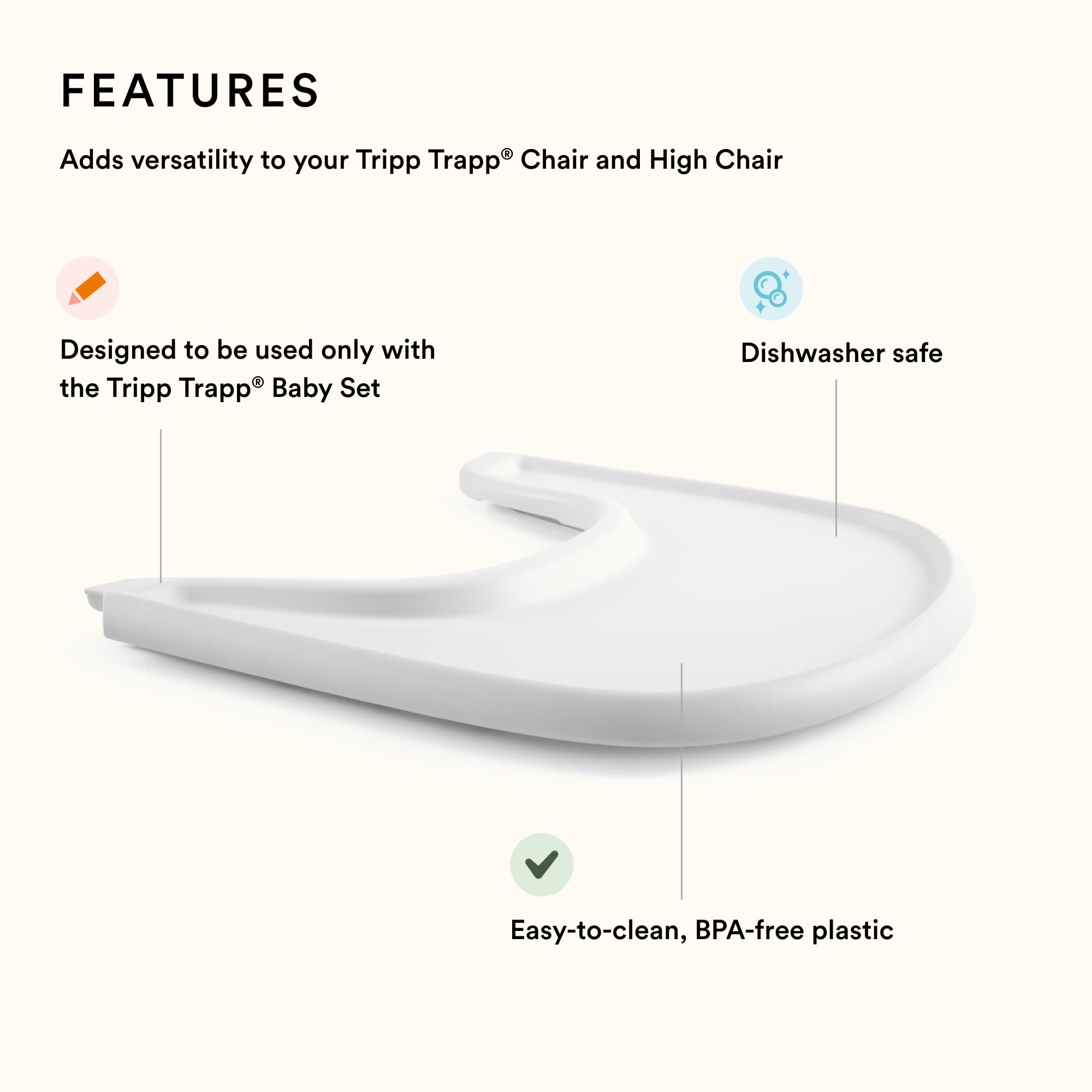 Stokke Tray, White - Designed Exclusively for Tripp Trapp Chair + Tripp Trapp Baby Set - Convenient to Use and Clean - Made with BPA-Free Plastic - Suitable for Toddlers 6-36 Months