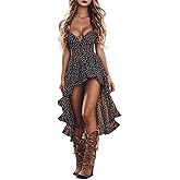 Western Dress for Women Spaghetti Strap Deep V Tie Front Dresses Vintage Boho Western Dress Tie Front Lace Trim