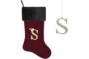 Yehnois 20 Inches Letter Embroidered Christmas Stocking,Personalized Burgundy Velvet Christmas Stocking,Holiday Season Decor and Xmas Gift（S）