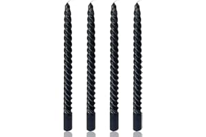 SIXLADYBRO 10 Inch Black Spiral Taper Candles for Dinner Party Halloween Home Decoration, 4 Pack Twisted Candlesticks for Wiccan Rituals Funeral and Memorial Services