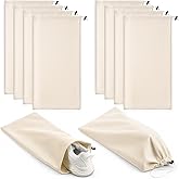 8 PCS Shoe Bags for Traveling, Travel Shoe Bags for Packing in Suitcase Velvet Shoes Bag with Drawstring Shoes Storage Bag Dust-Proof for Women and Men Design, Travel and Home Storage-Beige