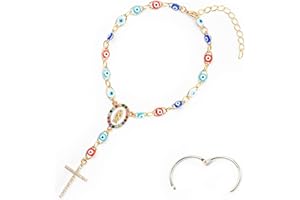 Rislobx Evil Eye Cross Car Hanging Ornament, Gold Evil Eye Charm Pendant for Rear View Mirror Hanging Accessories Cute Car De