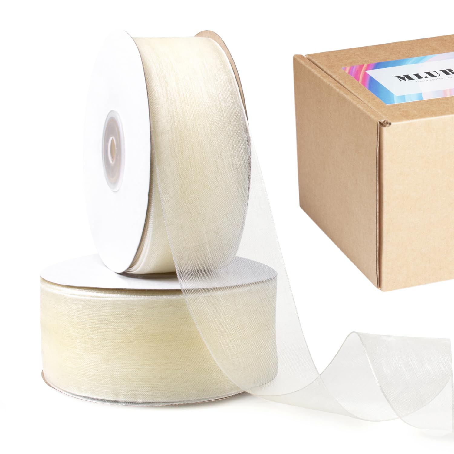 Photo 1 of Cream Ribbon Ivory Ribbon Sheer Organza Ribbon 1.5'' x 100Yds Clear Ivory Chiffon Tulle Ribbon Off White Ribbon for Gift Wrapping Christmas Tree Flower Bouquet Wedding Invitations Wreaths Bows Crafts