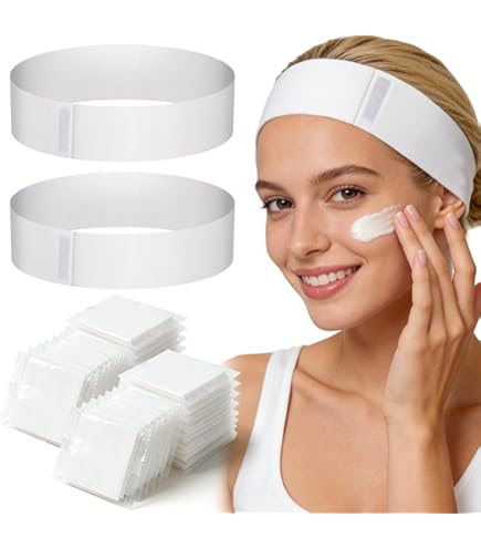 2909 200 Pieces Disposable Spa Facial Headbands Individual Wrapped Elastic Voittozege 200 Pieces Disposable Spa Facial Headbands  main image 3