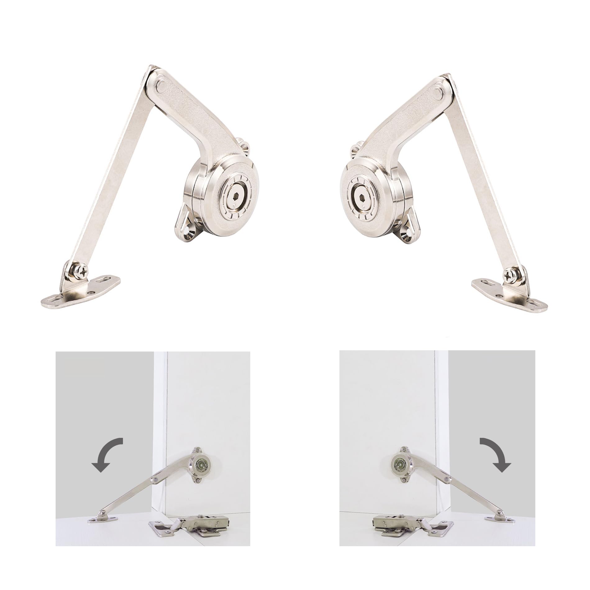 LIKERAINY 90 Degree Soft-Down Lid Stay Support with Soft Open for Kitchen Cabinet Flap Door Opening Downward Arbitrary Angle Stop Struts Hinge Mechanism Pack of 2 Sets