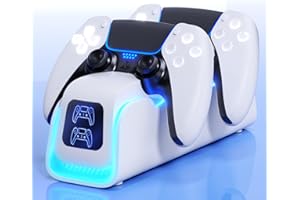 COCUBAL PS5 Controller Charger,PlayStation Charging Dock for PlayStation 5 Dualsense Edge with 6 LED & RGB Mode,Overcharge Protection Controller Charging Station for PlayStation 3 Games