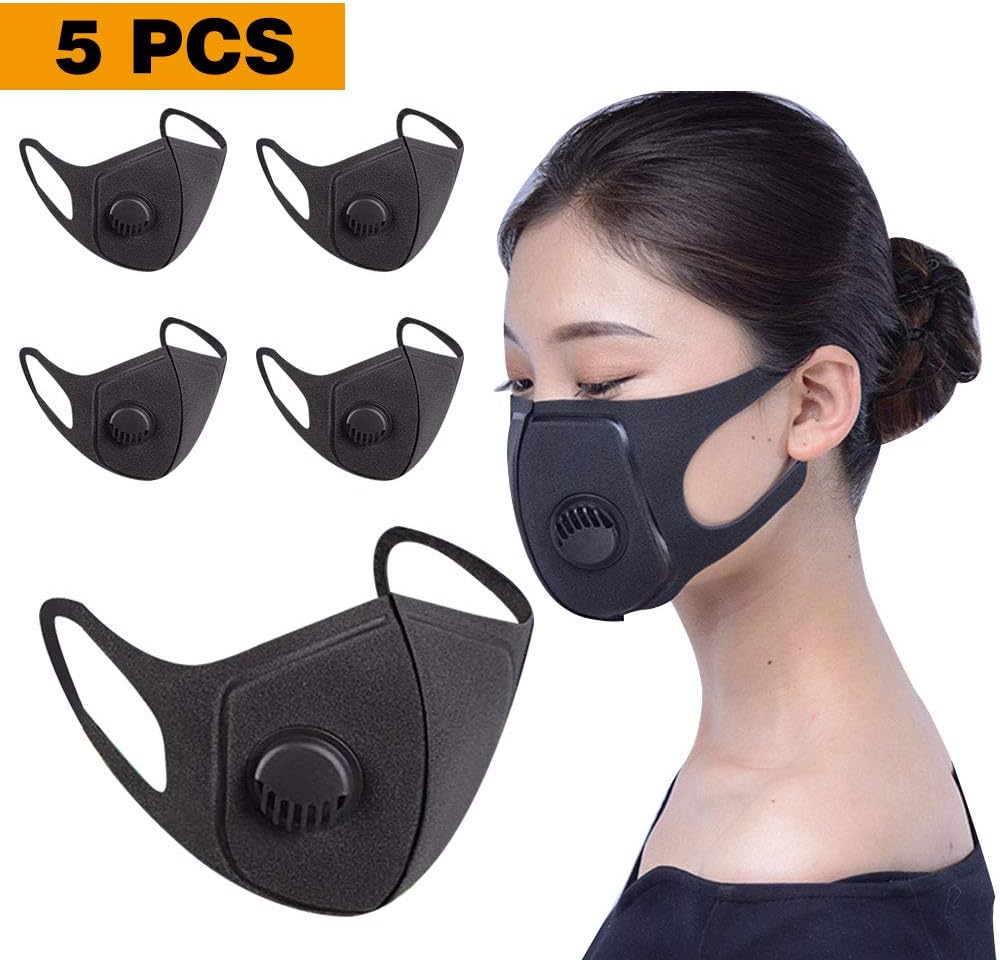 5 Pack Face Masks with Breathing – 100% Cotton, Washable, Reusable Cloth Masks – Protection from Dust, Pollen, Pet Dander, Other Airborne Irritants
