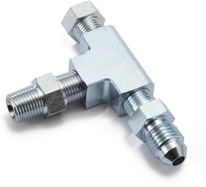 Adapter Tee Fitting 3 Way 1/8" NPT to 4AN w/Plug Block Oil Feed Pressure Sensor
