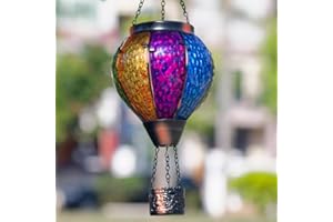 Giole Solar Hot Air Balloon Outdoor Lantern with Flickering Flame, Handmade Glass Hanging Outdoor Lantern Waterproof Decorative Lantern Lamp for Patio, Garden, Porch (Colorful)