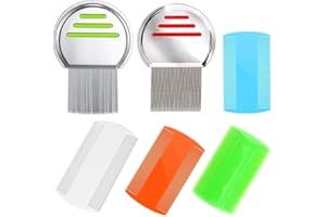 6 PCS Lice Combs, Hair Nit Comb Double Sided Comb Metal Teeth Comb Plastic Fine Tooth Head Lice Vacuum Combs Stainless Steel 