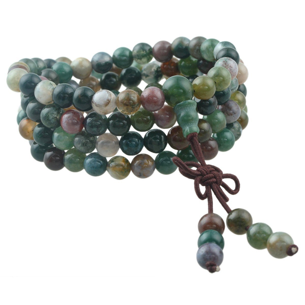 Shanxing 108 Prayer Beads Mala Bracelet Tibetan Buddhist Buddha Meditation Stone Necklace,Moss Agate