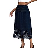 DRESSTELLS Boho Maxi Skirt for Women 2026 Lace Eyelet High Waist A-Line Flowy Beach Tiered Long Wedding Skirts
