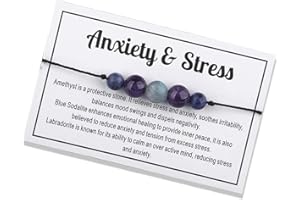 Ronglry Crystal Bracelet for Women Men Spiritual Crystals and Healing Stones Bracelets Natural Healing Crystal Beads Bracelet Amethyst Gem Bracelet for Anxiety Relief Healing Crystals Jewelry