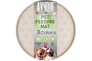 AVYDIIF Pet Feeding Mats for Food and Water, Waterproof Anti-Slip Placemats for Dog Cat Bowl, 1 Pack Silicone Pet Food Mat, Dishwasher Safe 10.9 × 10.9 (1 Beige, Small Paws)