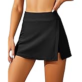 Women Swim Skirt Tummy Control Swimsuit Skirt with Built-in Shorts High Waisted Split Swim Bottom (Available in Plus)