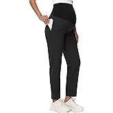 Foucome Women's Maternity Work Pants 7/8 Ankle Comfy Casual Pregnancy Scrub Pants Stretchy Workwear Scrubs (Black, S)