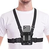 Mobile Phone Chest Mount Harness Strap Cell Phone Holder Mount for Video Recording Bike/Kayak/Fishing/Skateboard POV/VLOG for iPhone/Samsung for GoPro Hero 11 10 9 8/Insta360/DJI Action Camera, Black