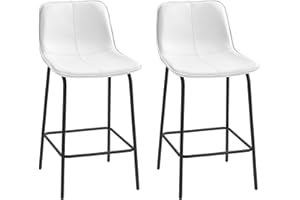 HOMCOM Bar Stools Set of 2, Upholstered Counter Height Bar Chairs, 26" (66 cm) Kitchen Stools with Steel Legs for Dining Area