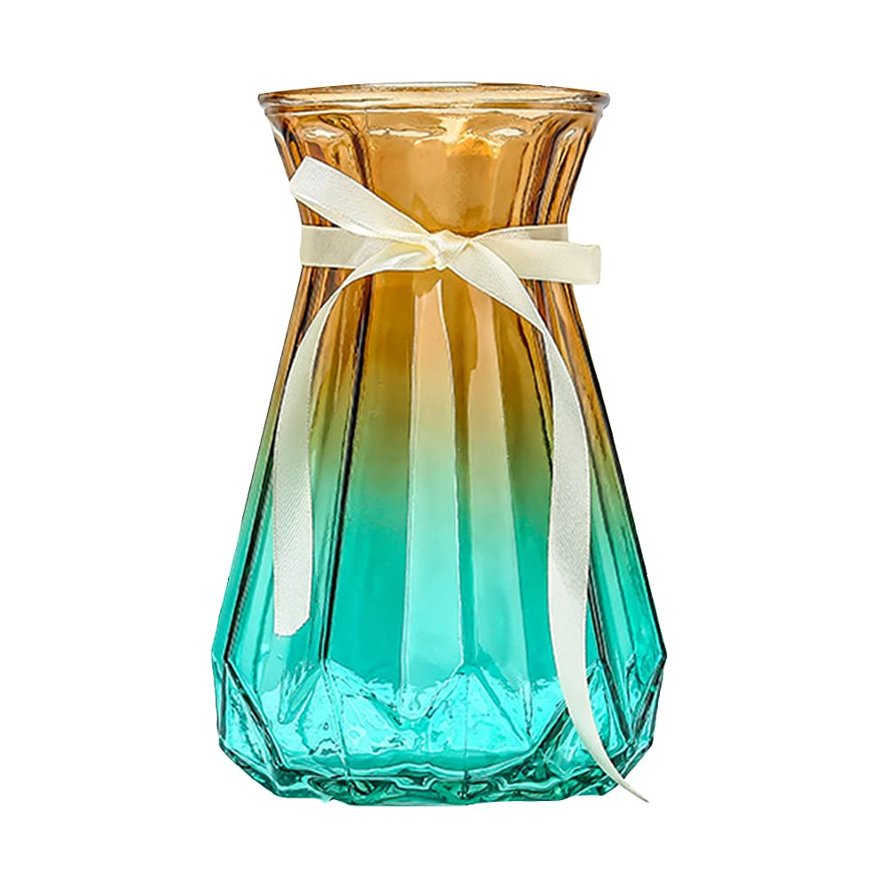 Glass Vase Living Room Decor Flower Bud Vases High 7.3",for Home Decorations Modern Geometric Centerpieces Decorative Vase (Brown-Green gradient)
