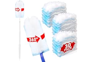 BURFERLY Duster Refills for Swiffer Dusters, Multi Surface 360 Degree Dusters Refills & 2 Handle, Disposable Heavy Duty Dusters Refills for Cleaning (30 Count + 2 Handle, White&Blue)