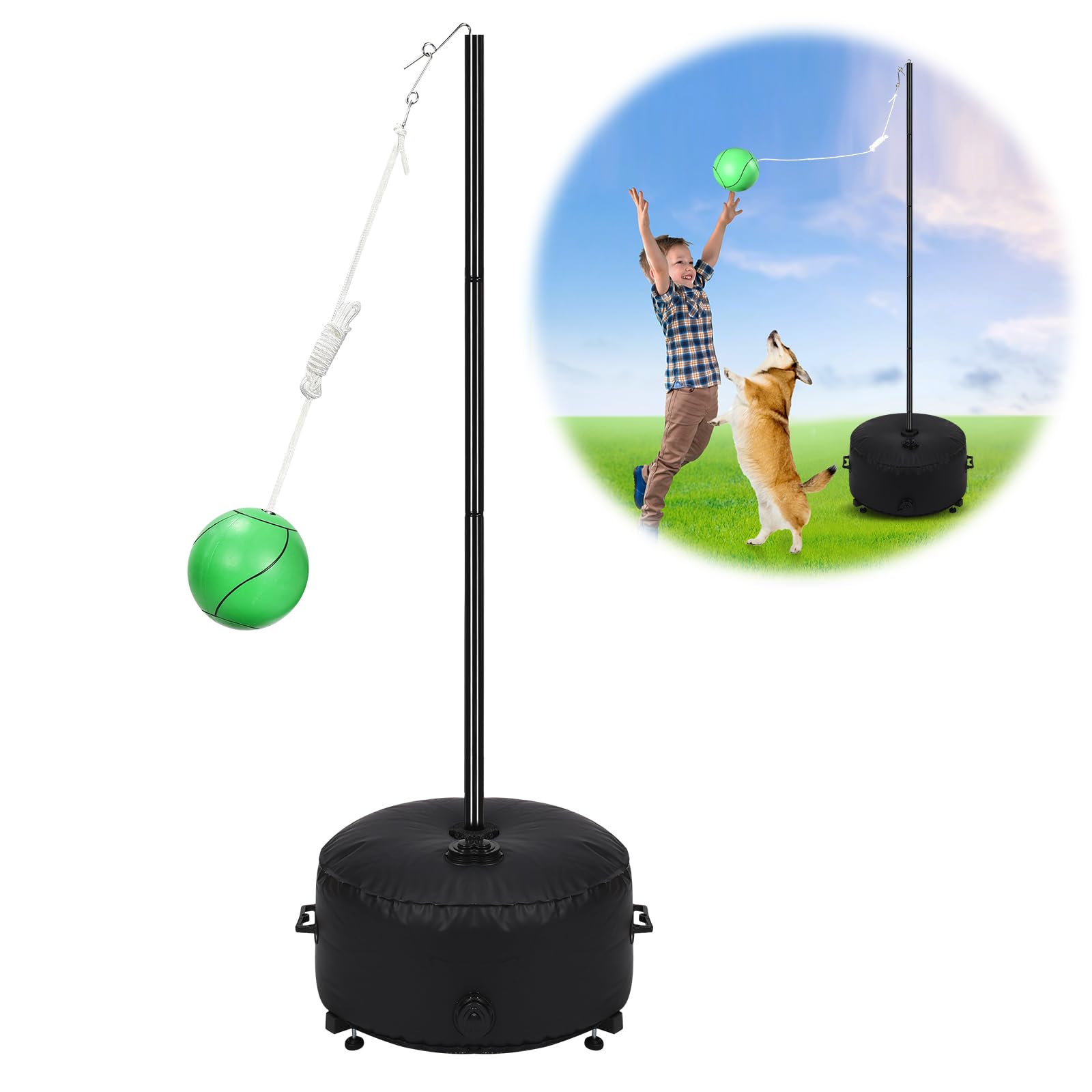 Photo 1 of GADFISH Heavy Duty Tetherball Set with Ball & Rope, Adjustable Height Tether Ball Poles, Upgraded Stand Base, Family Fun Activity Portable Tetherball Set for Indoor & Outdoor Backyard, Lawn, Beach