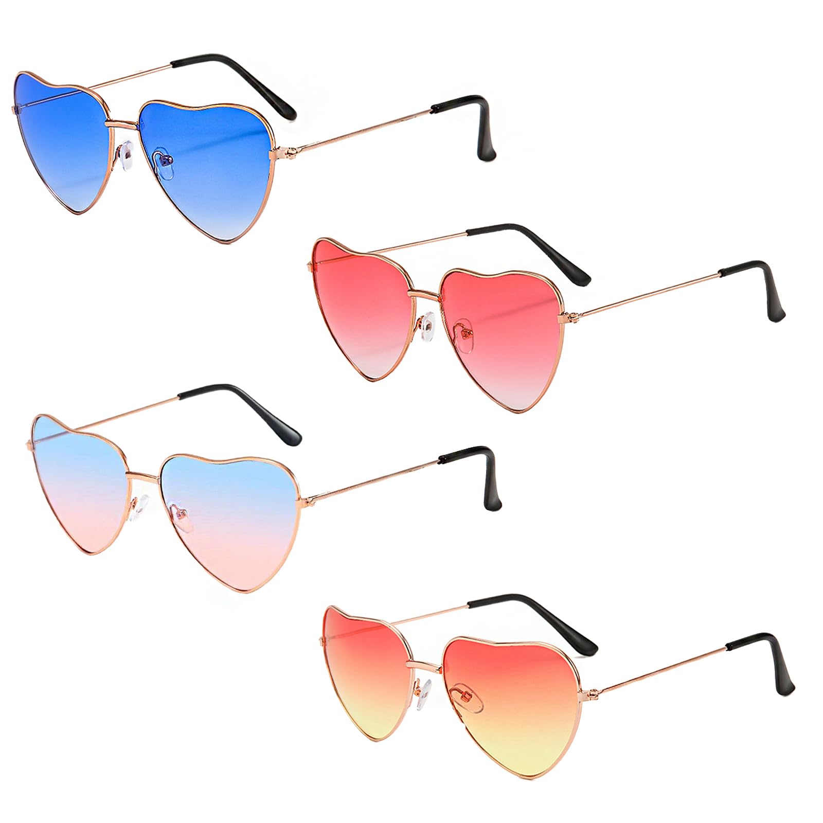 AOT 4PCS Hippie Specs Glasses Heart Shape Sunglesses for Women 70s 80s Style Retro Festival Party Rave Glasses for Hippie Fancy Dress Accessory(4 Colors)