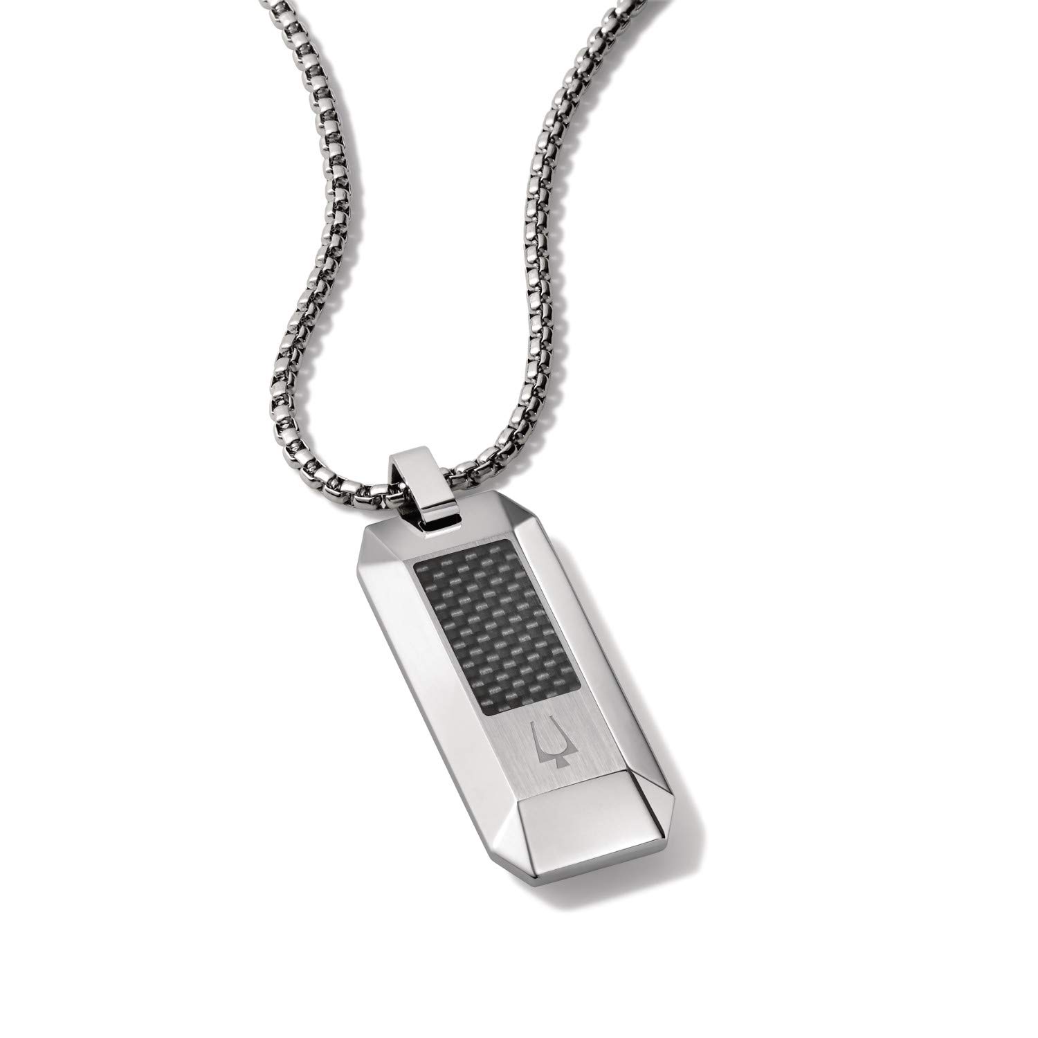 Bulova Jewelry Men's Precisionist Round Box Link Chain Necklace with Dog Tag Pendant Style