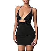 SOLY HUX Women's Halter Mini Dress Draped Front Sexy Deep V Neck Sleeveless Backless Bodycon Party Dresses