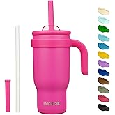 BJPKPK 18 OZ Insulated Travel Tumbler with Handle and Straw, Stainless Steel Water Bottle, Double Wall Vacuum Insulated Mug, for Work, Car, Travel, Rose Red