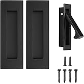 senharvest Pocket Door Handles and Edge Pull Matte Black, 6Inch Handles Hardware Latch,Recessed Finger Flush Pulls,for Closet,Sliding,Barn Door