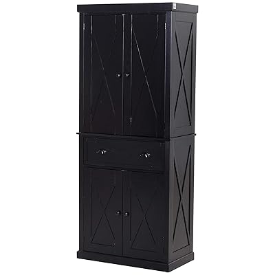 HOMCOM 6ft Wood Farmhouse Colonial Pantry Cabinet, Black