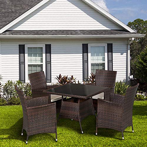 Oakmont 5Piece Patio Furniture Outdoor Wicker Dining Set Table and 4 Chairs, Square Tempered
