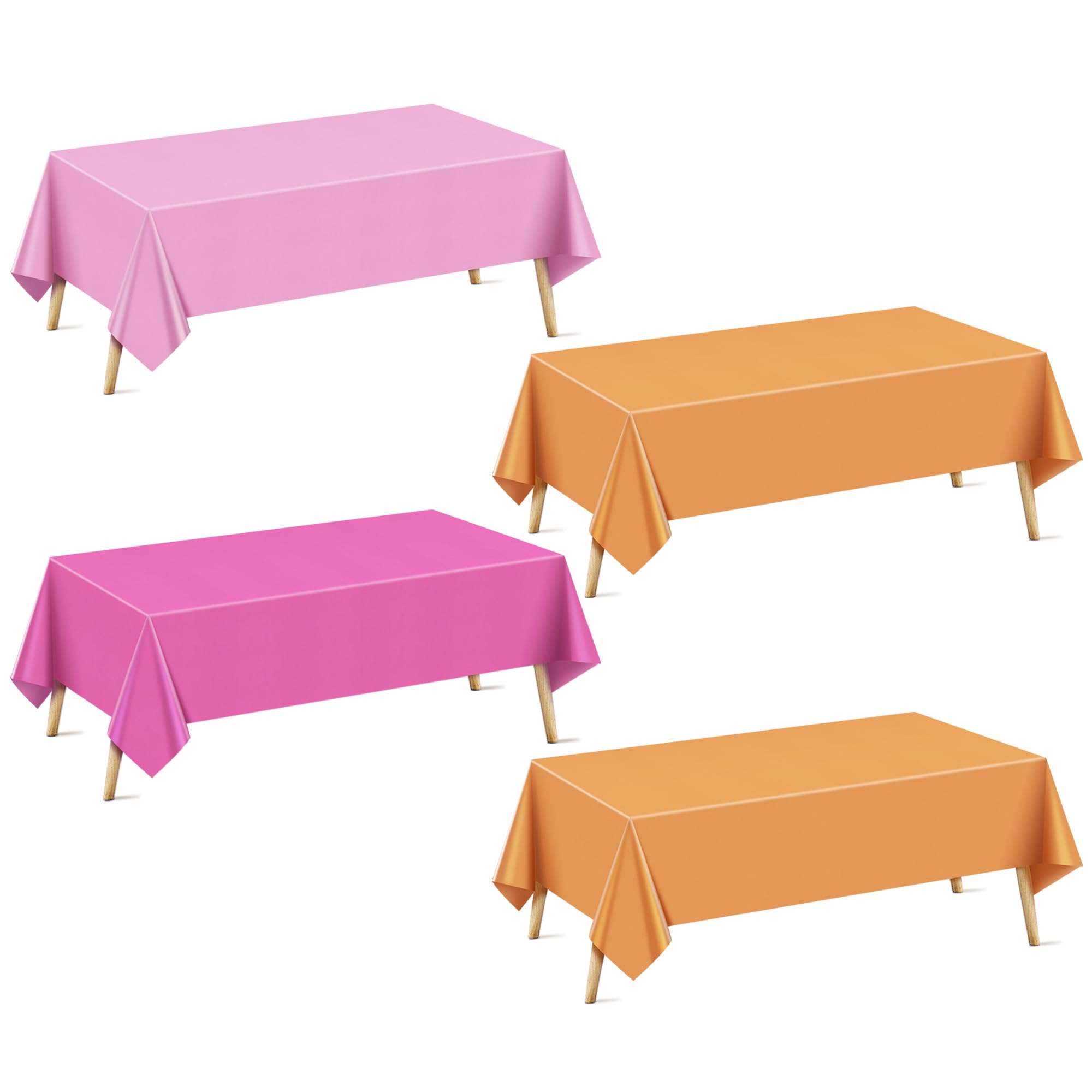 Photo 1 of 4 Pieces Pink & Orange Series Rectangle Tablecloth, 54x72" Solid Color Waterproof & Spillproof Disposable Plastic Table Cover, Durable Party Tablecloth for Dining, Buffet, Picnic, Outdoor Events
